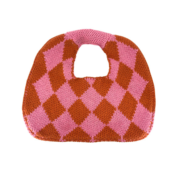 Checkerboard Knit Shoulder Bag - Pink - Picture 2 of 2